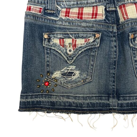 Missme Rare Y2K Denim Plaid Studded Gem Micro Mini Skirt Size Medium‎ Low Rise - Picture 12 of 12